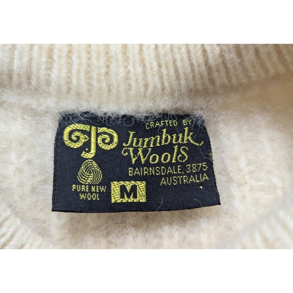 Vintage Jumbuk Wools Australia Pure New Wool Sweater M Cream Rib Knit - Picture 3 of 9